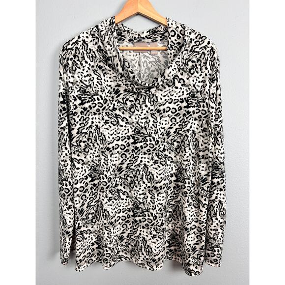 Chicos Women's L 12 Animal Print Cowl Neck Tunic Top Slinky Stretch Career Artsy - Picture 11 of 11